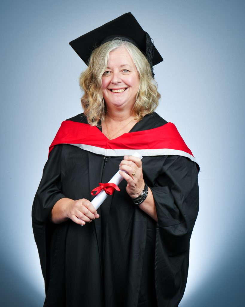 Pictrure of Liz on her graduation for the Masters level Executive Coaching and Mentoring Programme