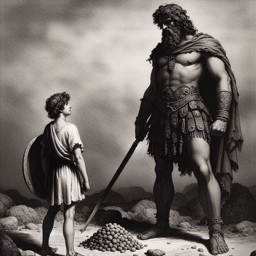 A picture depicting David & Goliath to illustrate how being small can give your business agility.